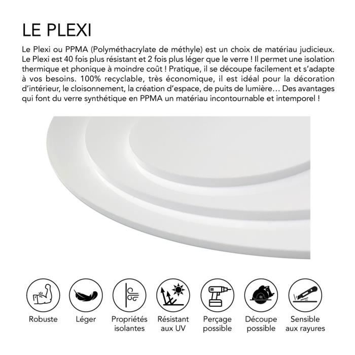Plaque plexiglass rond blanc 2 mm ou 4 mm 95 cm (950 mm) 4 Mm