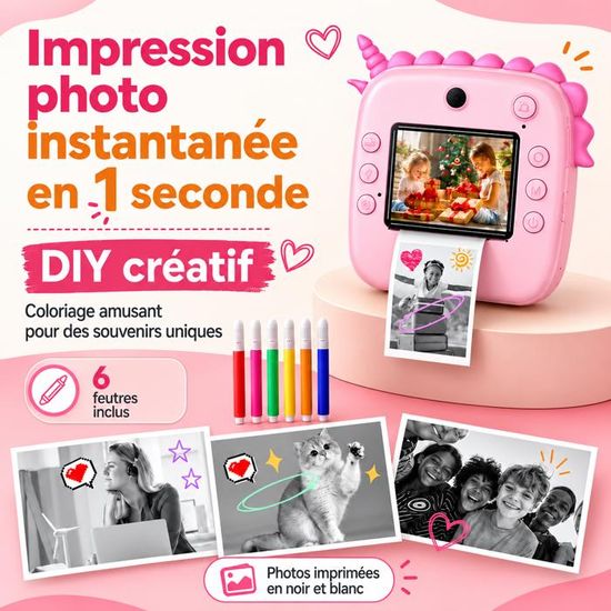 Jirmerp Appareil Photo Instantané Enfants,1080P HD Appareil Photo