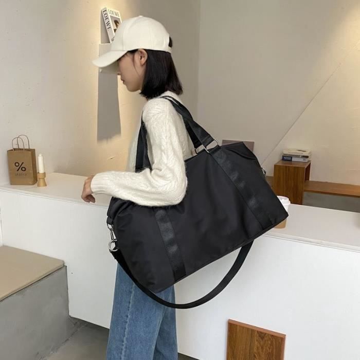 Noir Petit - Grand sac de voyage en nylon imperméable pour femme