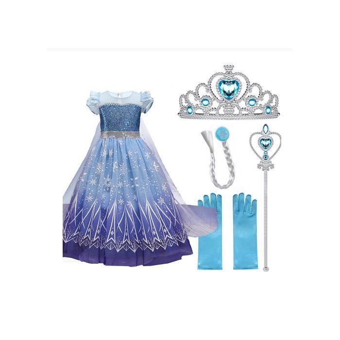 2021 nouveau Fille Robe Elsa La Reine Des Neiges Avec Flocon De Neige Tenue Princesse Deguisement Cosplay Pour Anniversaires Soirees Cdiscount Jeux Jouets