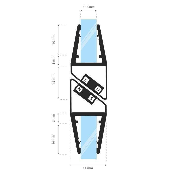 STEIGNER 189cm Kit 2 Joints de douche magnétiques, joints d'étanchéité aimantés PVC, vitre en verre 6/7/8mm - Angle 180° - UKM04