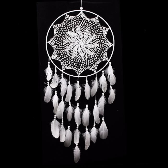 Attrape-rêves Fait Main - 50 Cm Avec Plumes Blanches - Déco Bohème - Pour Chambre, Salon, événements