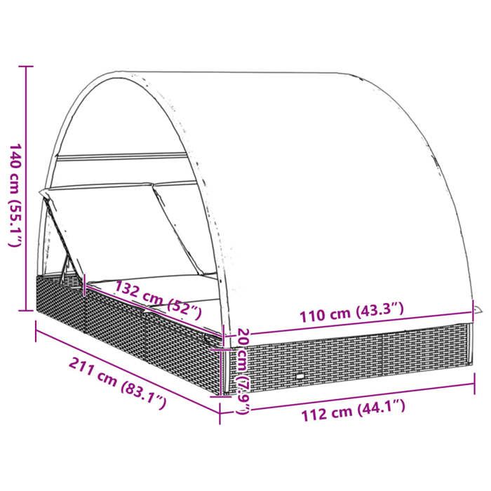 VidaXL Transat 2 places avec toit rond gris 211x112x140 cm, chaise ...