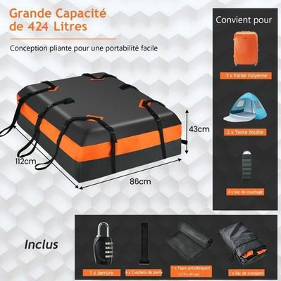 Coffre De Toit Pliable Et étanche Plutohiker - 425 Litres - PVC 600D - Pour Attelage Remorque - 4 Sangles Réglables Bagage Voiture Grand Capacité Voyage Coffre De Toit Pliable Et étanche Plutohiker - 425 Litres - PVC 600D - Pour Attelage Remorque - 4 Sangles Réglables Bagage Voiture Grand Capacité Voyage