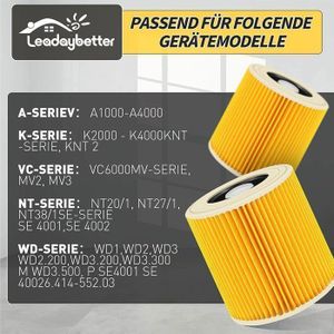 Lot De 2 Filtres Plissés Pour Aspirateur Kärcher WD 2500 M, WD 2 Plus V-12, WD 2250 — Neuf En Emballage