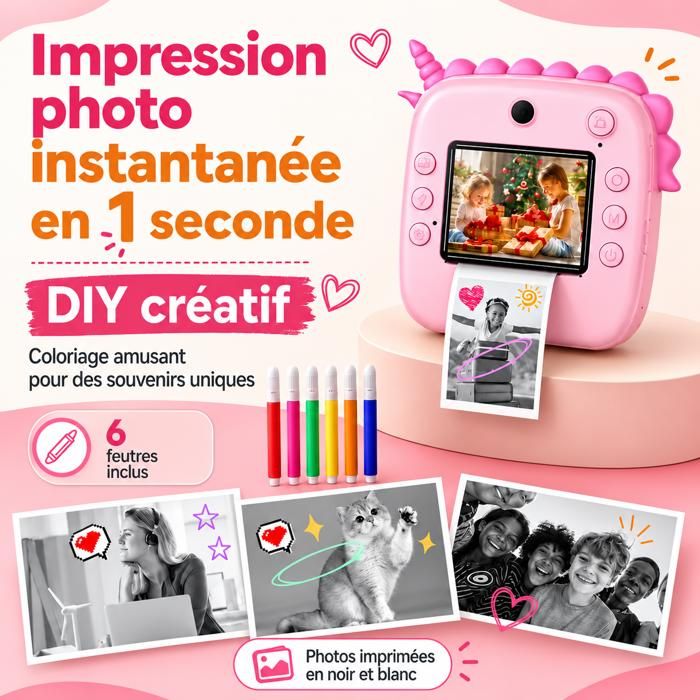 VESWWE - Appareil Photo Instantané Enfant Avec Impression | Écran 3,5" - Cadeau Créatif 3-12 Ans (Rose)