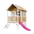 AXI Tom Maison Enfant avec Toboggan rose | Aire de Jeux pour l'extérieur en marron & blanc | Maisonnette / Cabane de Jeu en Bois FSC-0