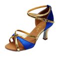 lukcolor Sandale - Nu-Pieds Fille chaussures de danse latine Med Heels Shoes Satin Party Tango Chaussures Bleu-0