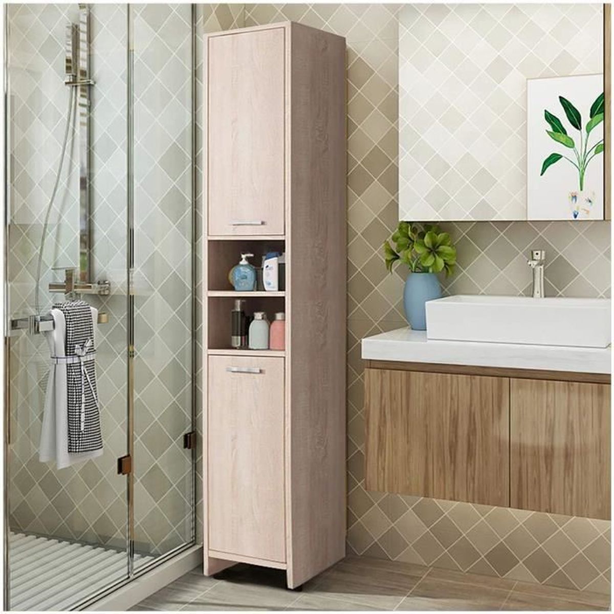 Meuble Salle De Bain Blanc Armoire Colonne Etagere De Rangement