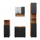 Ensemble de meubles de salle de bain Irma, 4 pièces, avec armoire haute, Anthracite à pois, Chêne de force doré, Vicco