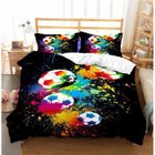 BRAND Housse de Couette - Football - 140x200cm - 2 Taies d'Oreiller - Microfibre Noir