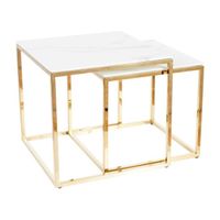 Tables d'appoint - AC-DÉCO - Lot de 2 tables gigognes en verre effet marbre et inox - Blanc et doré - Carré