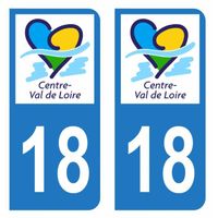 Lot 2 Autocollants Stickers plaque immatriculation voiture auto département 18 Cher Logo Région Centre-Val de Loire