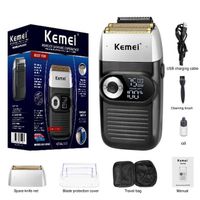 noir Kemei – rasoir électrique 2 en 1, Portable, sans fil, Rechargeable, avec écran LCD, pour hommes, tondeus