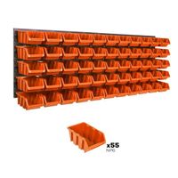Lot de 55 boîtes S bacs a bec orange pour système de rangement 115 x 39 cm au garage