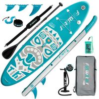FunWater -Stand up paddle gonflable de randonnée-ailerons, pagaie, pompe, sac à dos, laisse- 320 x 83 x 15 cm - PVC - TIKI-Bleu