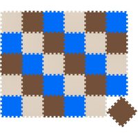 Tapis d'eveil Eva modele puzzle en mousse - 30 x 30 x 1 cm - Beige Marron Bleu - Lot de 30 pieces