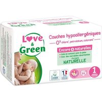 LOVE AND GREEN Couches Taille Naissance - Certifiées Ecolabel et hypoallergéniques T1 x 44 (2 à 5 Kilos)
