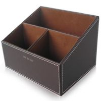 TD® Boîte de rangement Porte-stylo en cuir multifonction Boîte de rangement multi-cellules en cuir avec télécommande de bureau