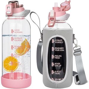 Gourde En Verre 1 Litre Avec Marqueurs De Temps – Housse Néoprène, Paille Et Sans BPA, Parfaite Pour Le Sport