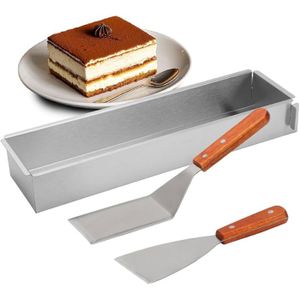Tiramisu Moule à gâteau rectangulaire en alliage d'aluminium anodisé 40,6 x 10,2 cm avec bord amovible et lisse anti-adhésif avec pelle pour distribuer du tiramisu