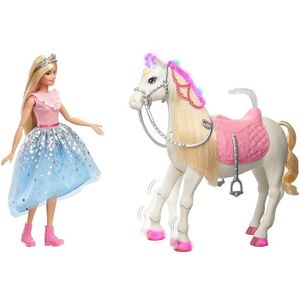 POUPÉE Poupée Barbie Princesse Adventure articulée avec son cheval lumineux et musical