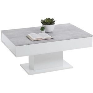 TABLE BASSE Table basse bicolore avec plateau coulissant - Décor gris béton LA et blanc brillant - L100 x H46,1 x P65 cm - Fabriqué en Allemagne