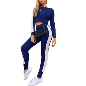 Femme Panneau Latéral Imprimé Rayure Jogging Bas 2Pcs de détente Survêtement Set