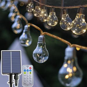 GUIRLANDE D'EXTÉRIEUR Guirlandes Lumineuses Extérieur - TRAHOO - 20 ampoules - Charge solaire et USB - 8 modes 4 luminosités