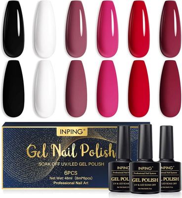 Vernis Gel UV Semi-permanent Noël - 6 Couleurs Rouge Vert Or Argent Pailleté