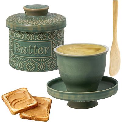 Beurrier Français En Céramique Avec Couvercle Et Couteau à Beurre, Récipient à Beurre Refroidi à L'eau Pour Un Beurre Frais Et Délicat, Design Vintage - 4