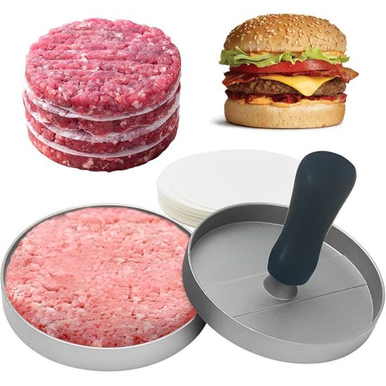 Presse à Hamburger Antiadhésive + 100 Papiers Cirés - Pour Burgers Parfaits, Lave-vaisselle Safe