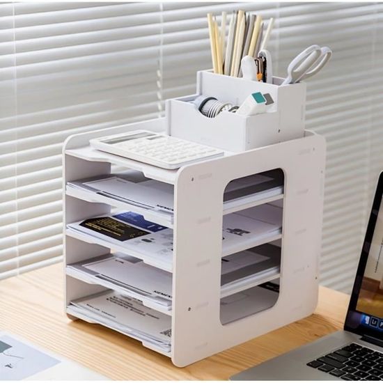 Bac à Courrier Coulissant 3 Niveaux - Organiseur Bureau A4 - Rangement Métal