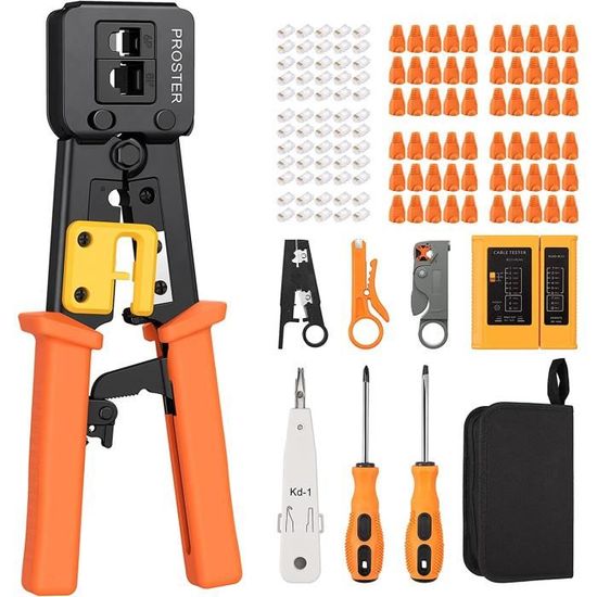 Kit Complet Réseau 50 Mètres Cat5e RJ45 Avec Testeur, Pince à Sertir Et Coupe-câble – Tout En Un !