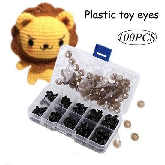 100 Yeux De Sécurité Pour Jouets DIY - 40 Yeux 16x25 Mm Avec Cils + 60 Yeux 14x19 Mm + 100 Rondelles - Pour Animaux Au Crochet, Poupées, Peluches