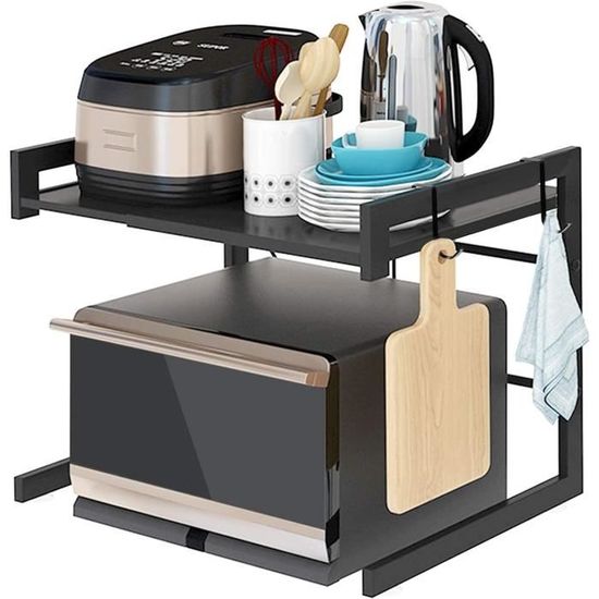 Support De Four à Micro-ondes Extensible, Etagère De Cuisine Support De Four Micro Ondes 2 Niveaux Avec 6 Crochets 4064 45 365 Cm 62364040