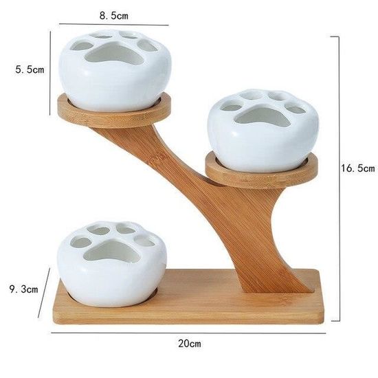 Gearific Pots De Fleurs Céramique Cactus Avec Plateau Bambou - Set 3 Mini Plantes Succulentes Décoration