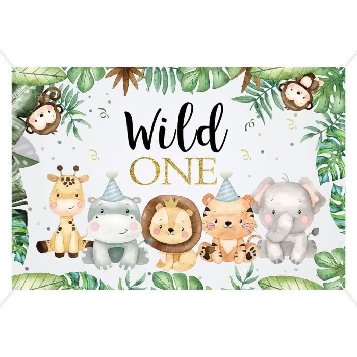Toile Fond Photographique Jungle Animaux - 7x5ft - Décoration Anniversaire 1 An