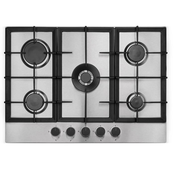 AMSTA - AMTG5FWX - Table de cuisson gaz - 5 foyers - 70 cm - 11700 watts - Support en fonte - Inox