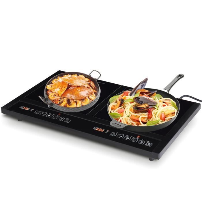 COSTWAY Double Plaque de Cuisson Vitrocéramique 1800W+1800W 2 Zones 8 Niveaux de Température/Puissance Variables Noir
