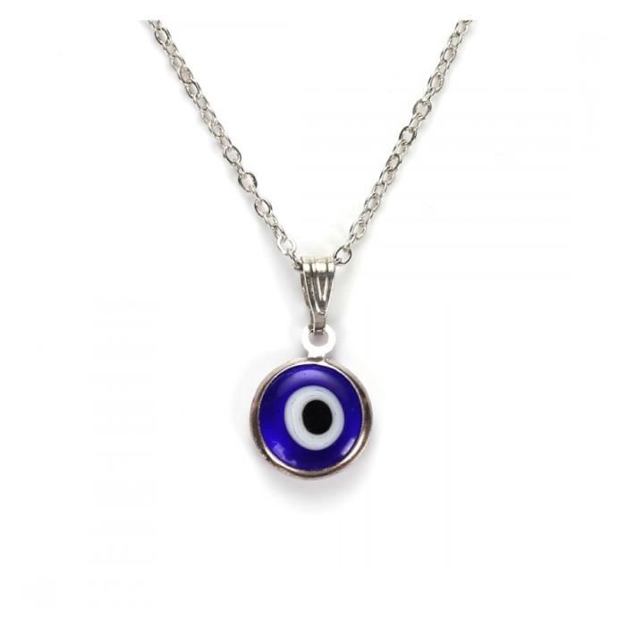 Collier argenté mixte Adultes/Enfants - Oeil turc Porte Bonheur Argenté