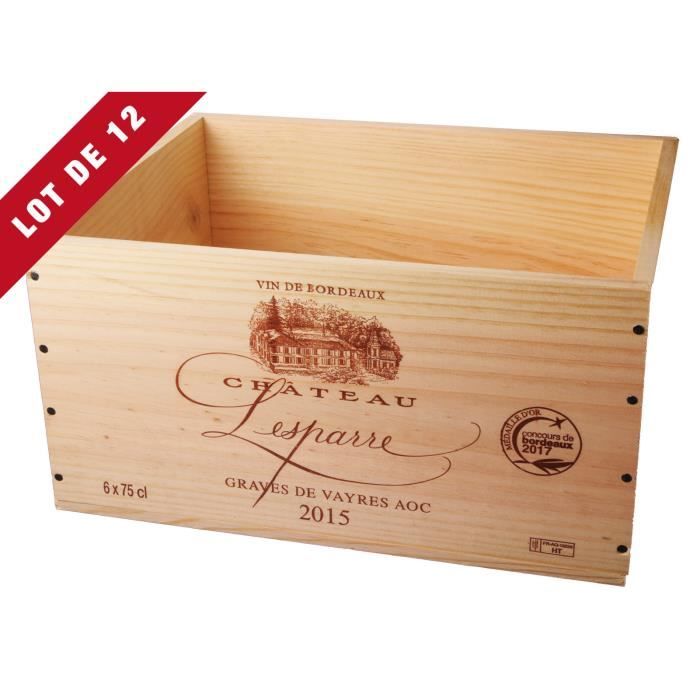 Lot de 12 - La Caisse Bois 6x75cl estampillé Château Lesparre - Coffret Vin