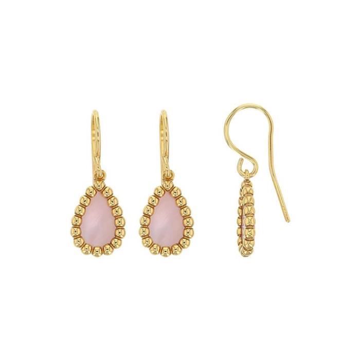 Jouailla - Fils d'oreilles MADRE PERLA argent 925-1000 doré forme goutte perlée avec nacre rose (31318238DR)