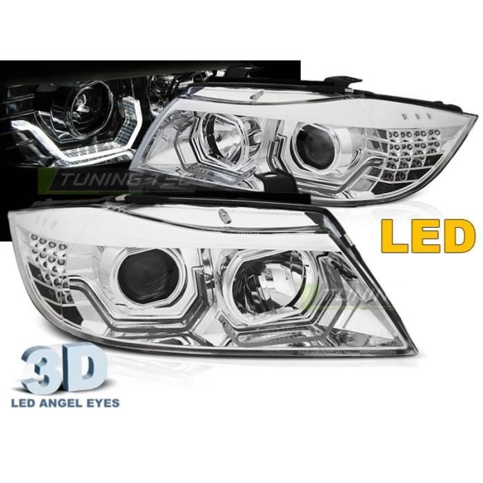 Paire de phares avant BMW E90-E91 05-08 Angel eyes 3D led chrome-31412627