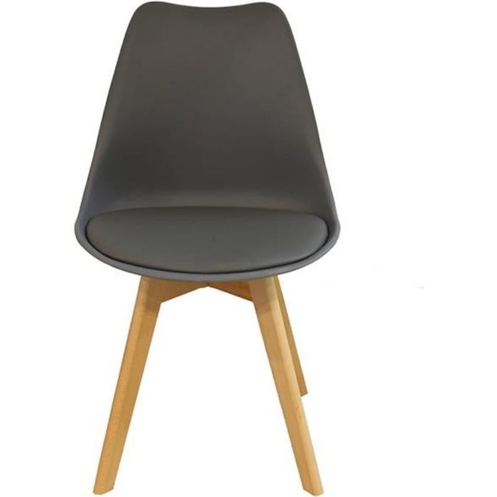 Lot de 4 chaises de salle à manger scandinaves pieds bois hêtre LAGOM assise simili cuir Gris