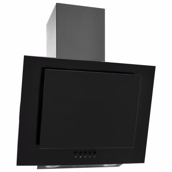 Hotte murale Hotte aspirante cuisine Hotte décorative 60 cm - Acier inoxydable et verre trempé Noir