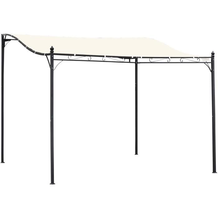 Outsunny Pergola tonnelle de Jardin auvent 2,97 x 2,97 m adossable métal Noir Polyester imperméabilisé Anti-UV Beige99