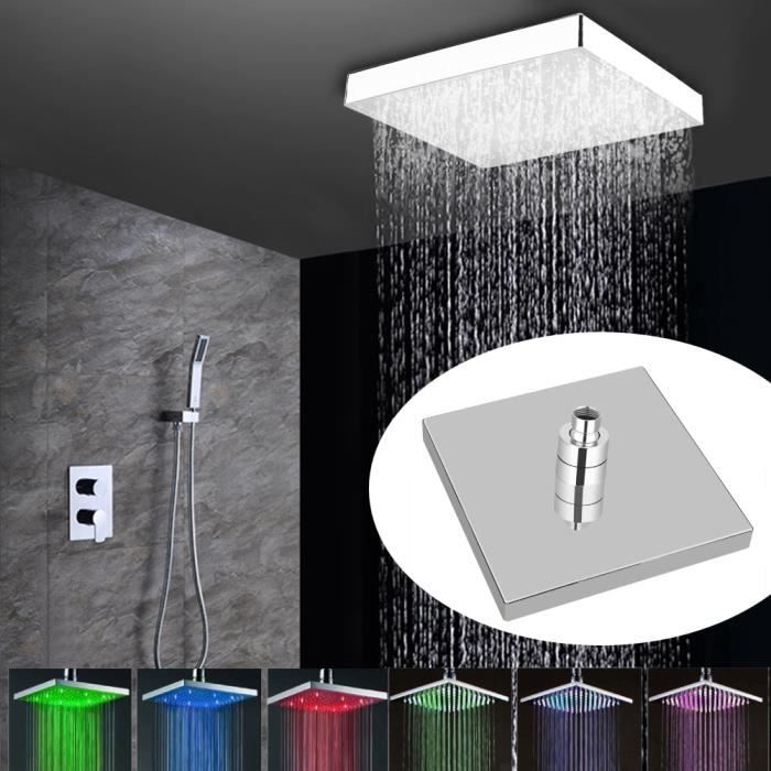 Pommeau de douche LED de pluie de visage de chrome carré de 8 pouces 7 couleurs changeant la maison de lumière romantique
