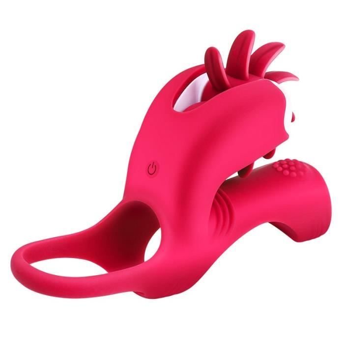 AUCUNE Cockring,Vibrant pénis anneau Rotation érotique langue Oral léchage vibrateur Clitoris stimulateur jouets sexuels - Type Rose Red