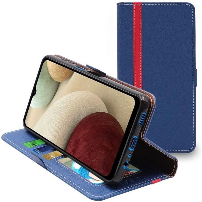 ebestStar ® pour Samsung Galaxy A12 SM-A125F - Etui Portefeuille PU Cuir Porte-Cartes, Bleu Foncé - Rouge